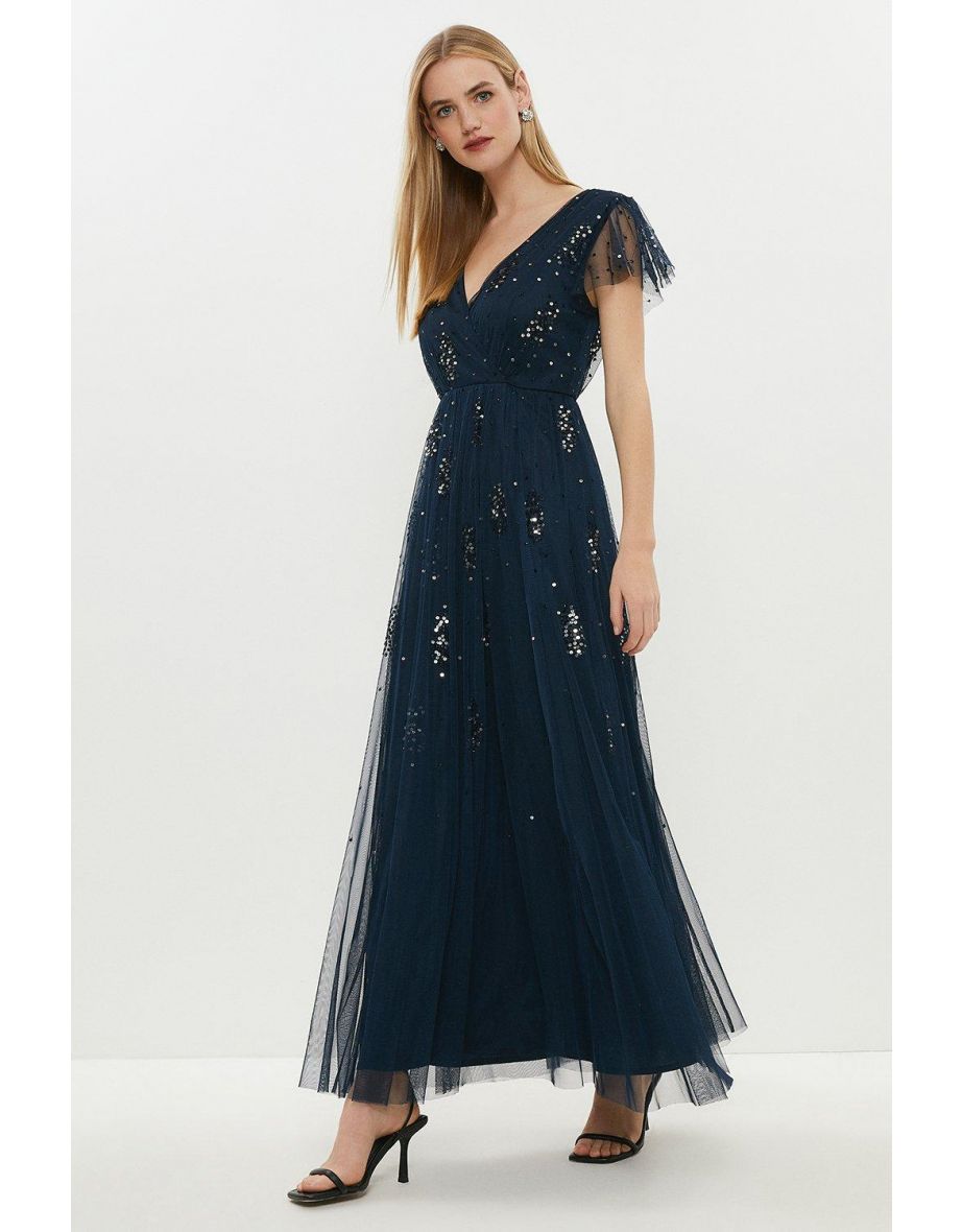 Embellished Body Frill Sleeve Dress