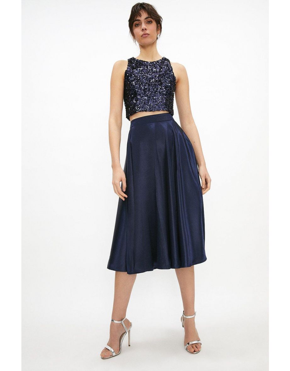 Structured Satin Midi Skirt