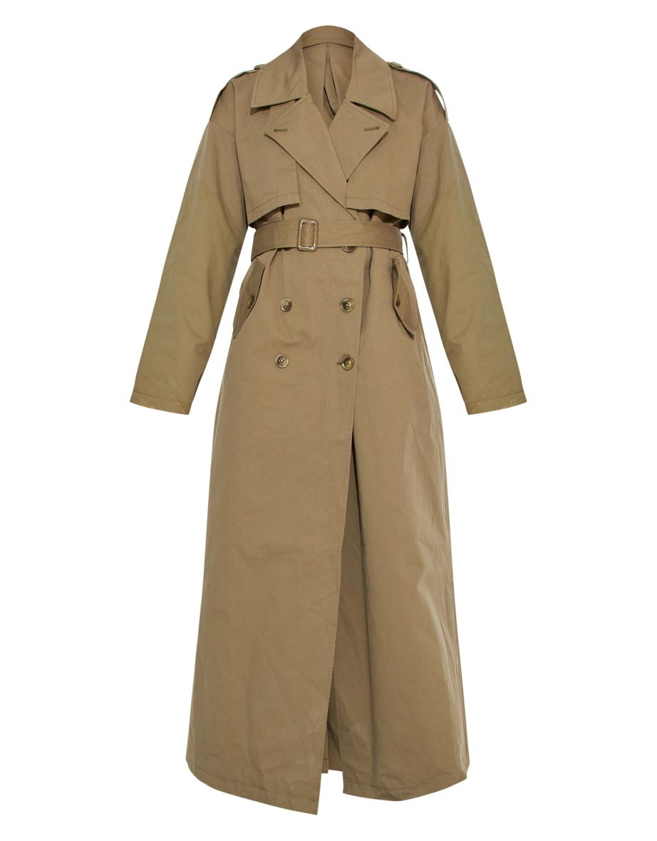 Tall Khaki Tie Waist Trench Coat - 4
