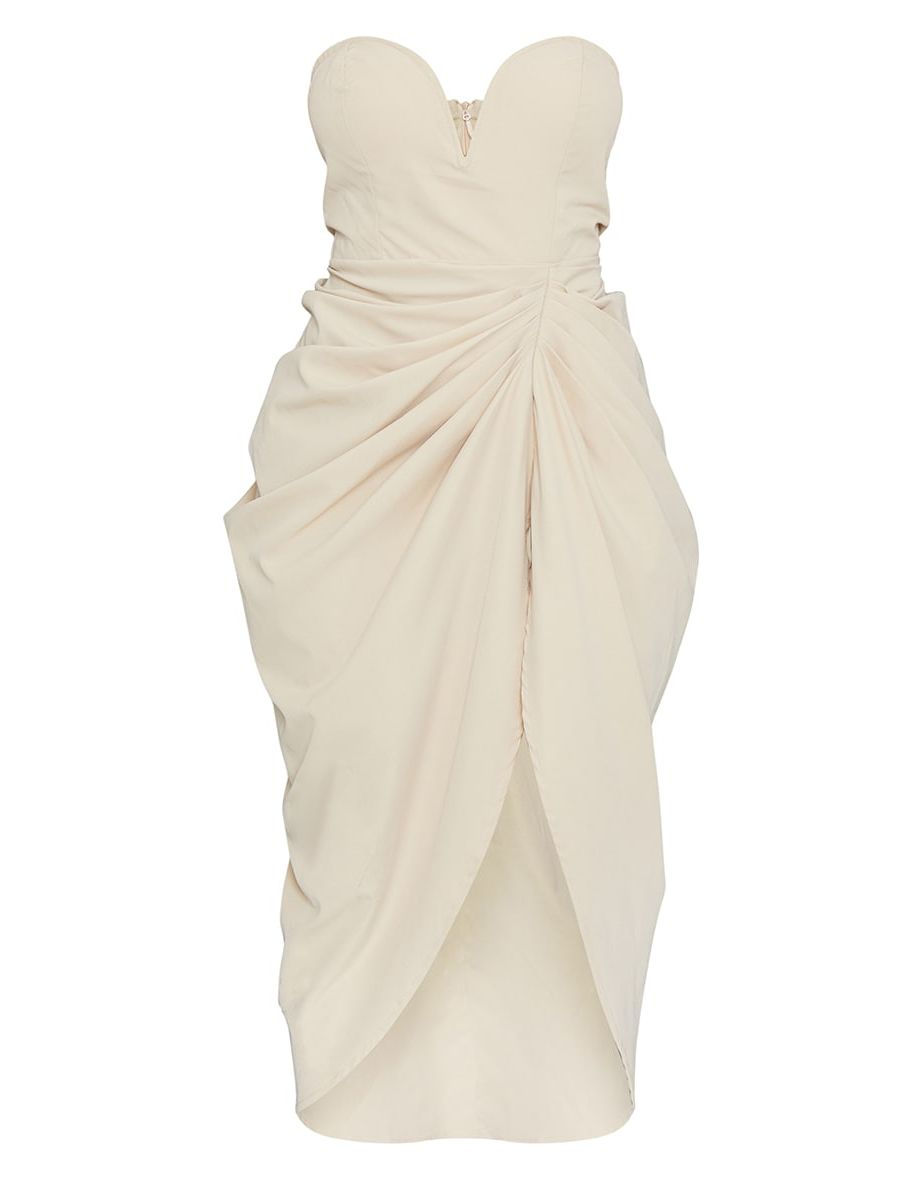 Stone Woven Bandeau V Bar Gathered Hip Midi Dress - 4
