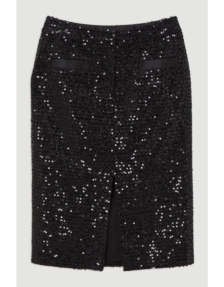 Tailored Sequin Tweed Midi Skirt - 3