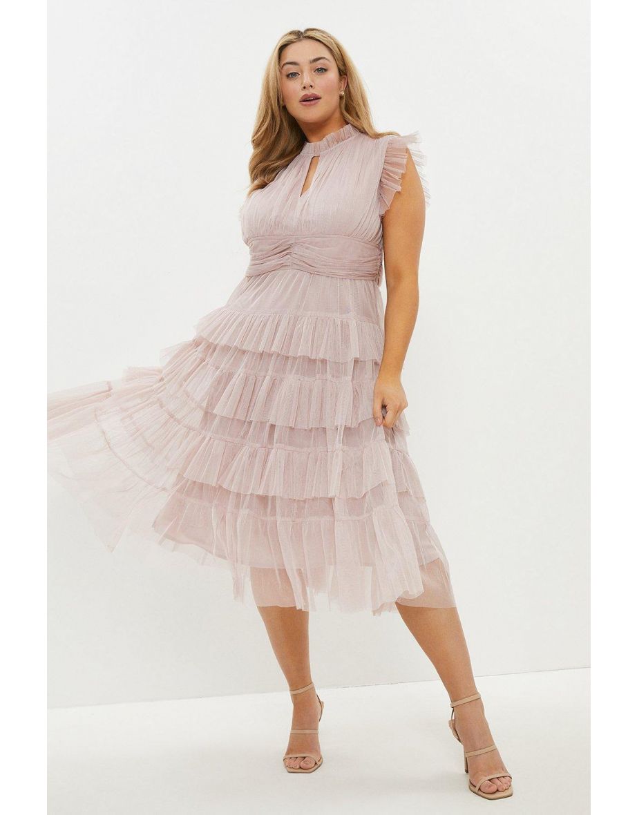 Curve Tulle Tiered Frill Sleeve Dress