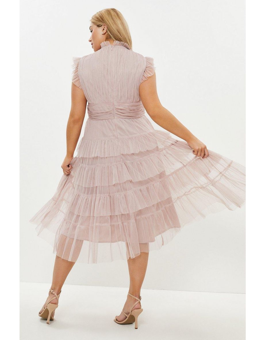Curve Tulle Tiered Frill Sleeve Dress - 2