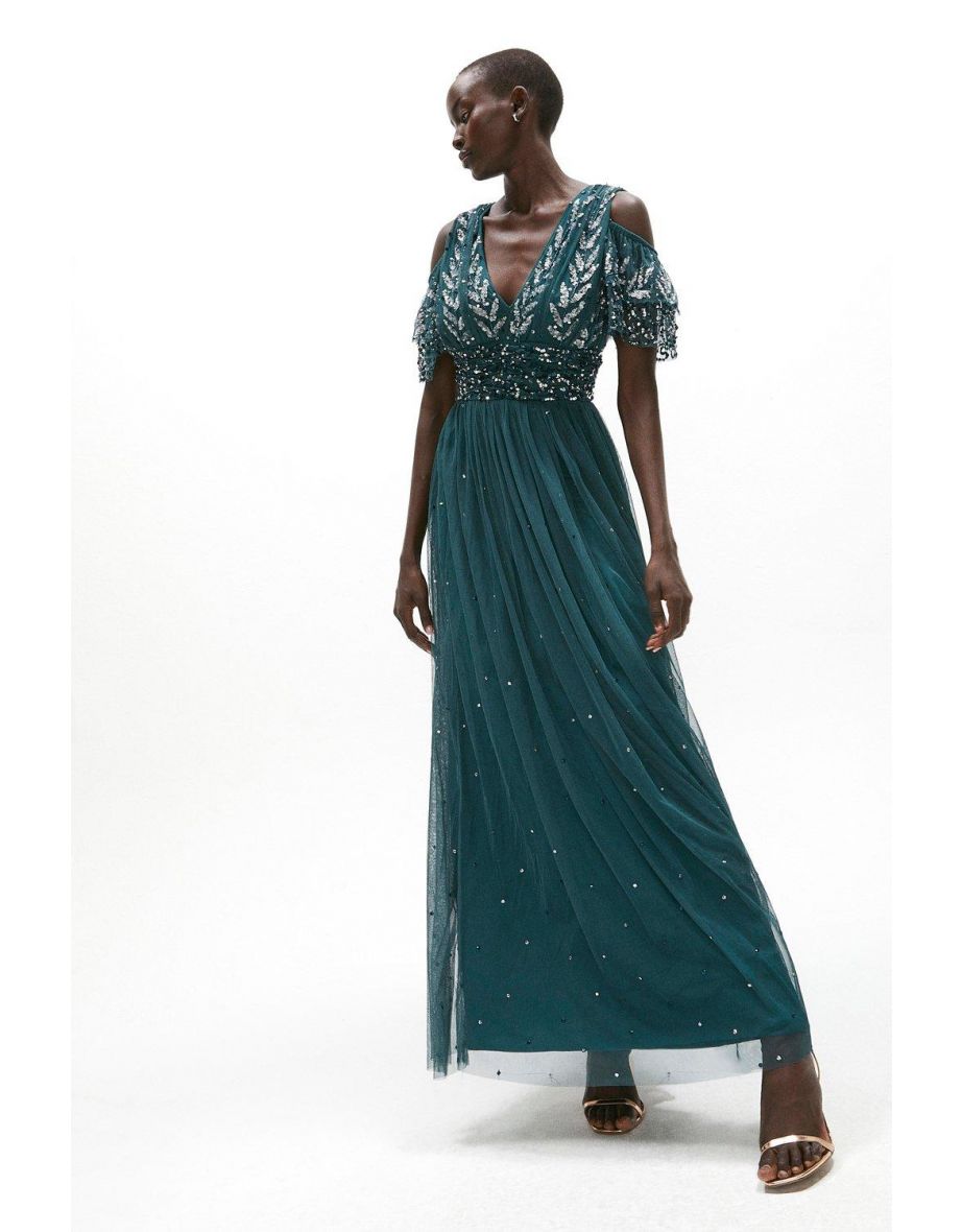 Shop Cold Shoulder Embellished Maxi Dress Online in Qatar VogaCloset
