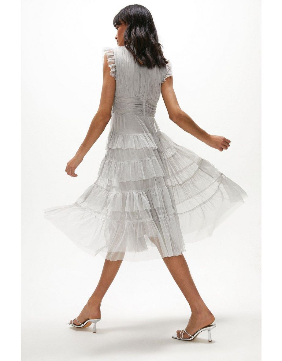 Tulle Tiered Frill Sleeve Dress - 2