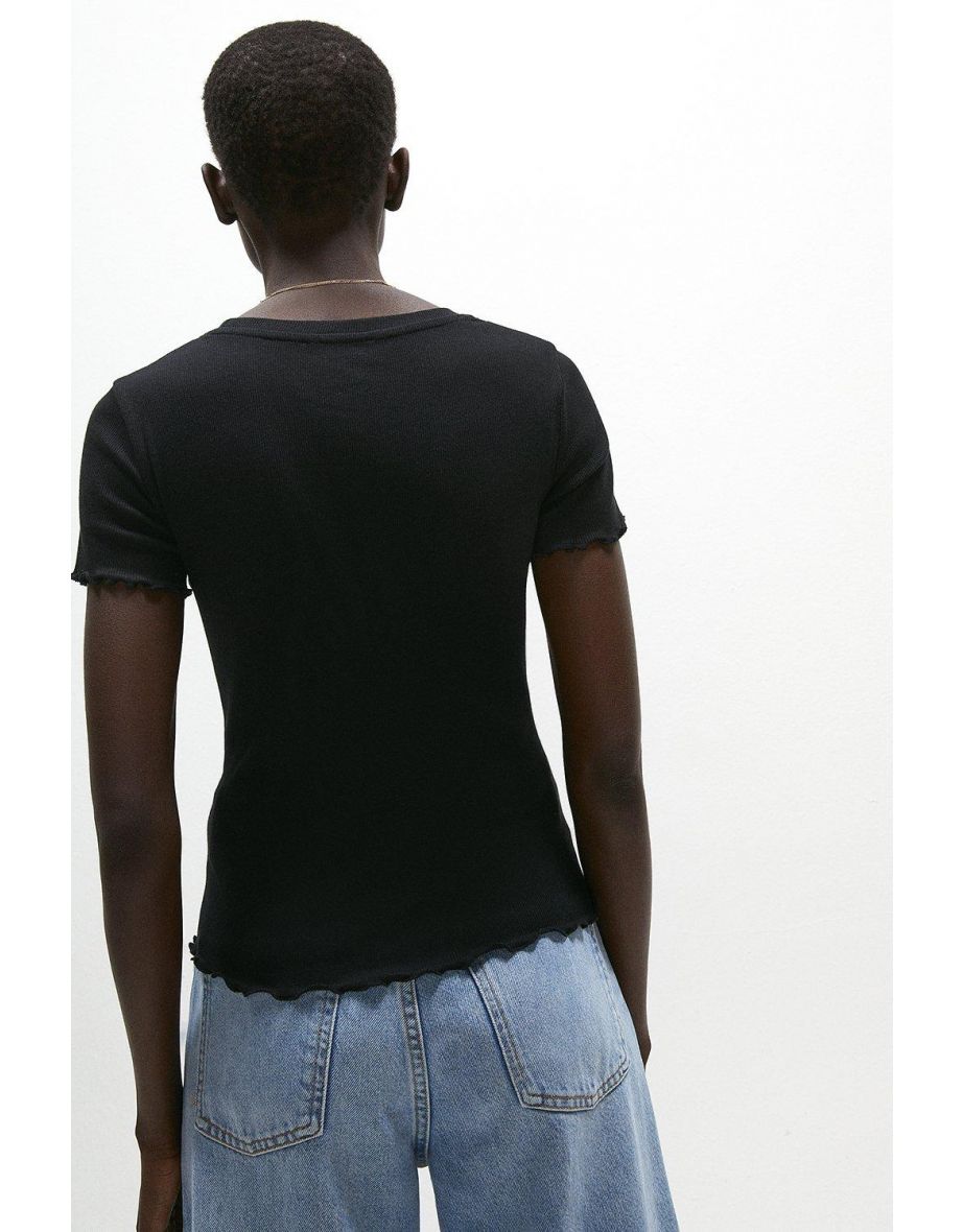 Rib Scoop Neck Lettuce Hem Tshirt - 2