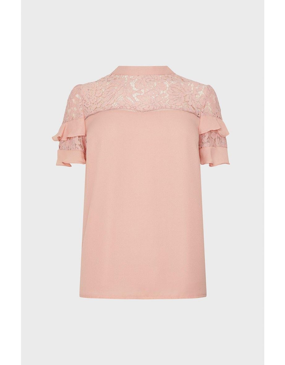 Short Sleeve Lace And Ruffle Shell Top