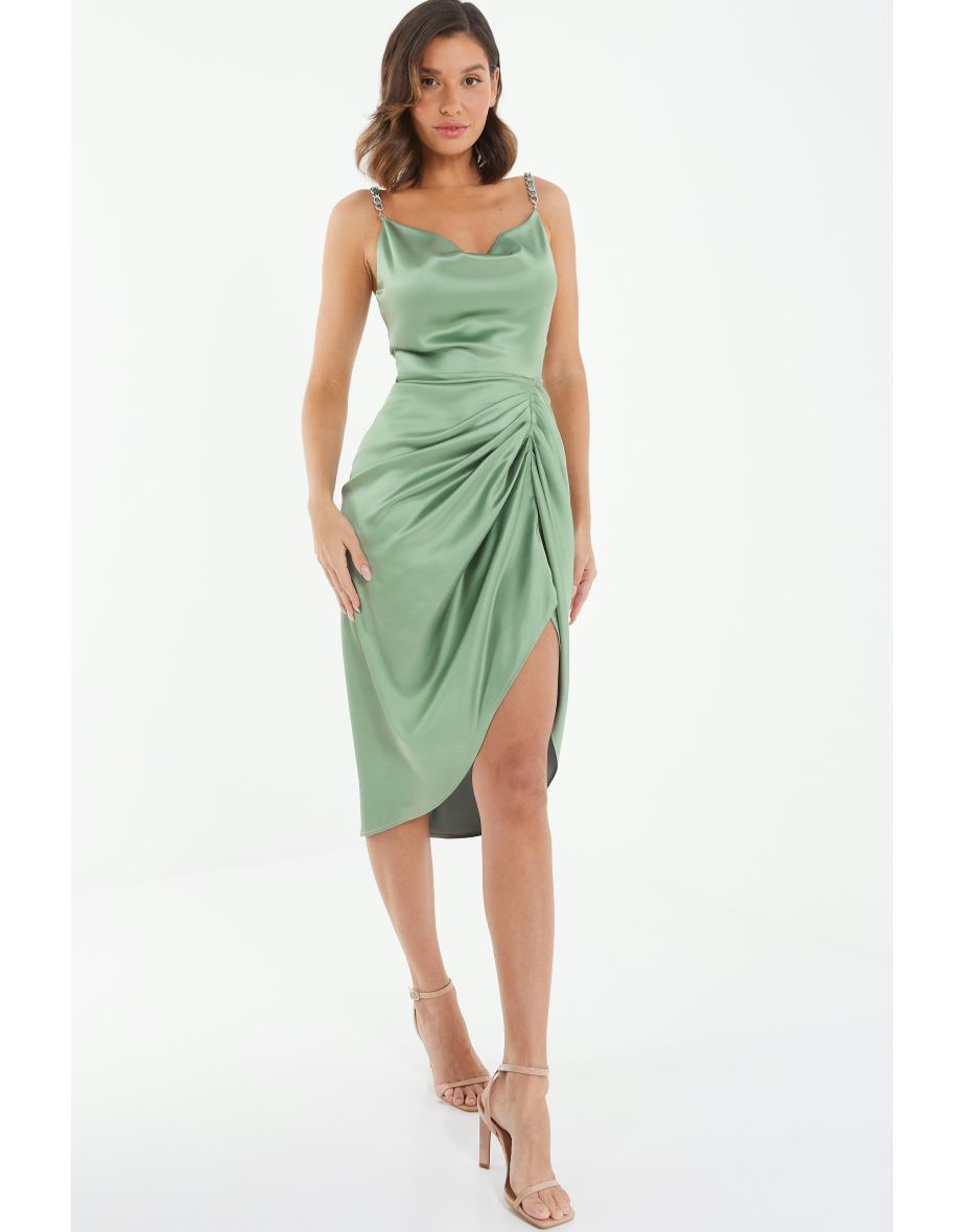 Khaki satin midi dress best sale