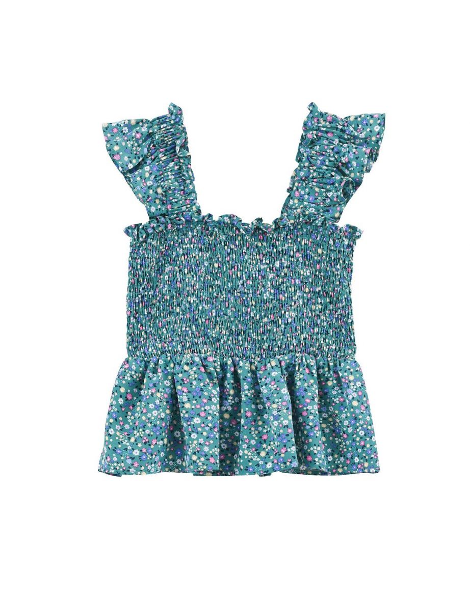 Floral Smocked Bustier Top with Ruffled Straps - 4