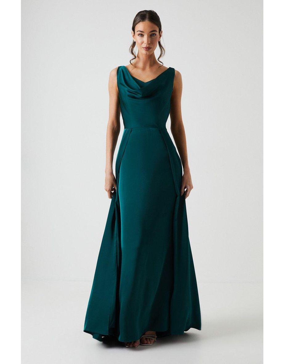 Cowl Neck A-line Satin Bridesmaids Dress