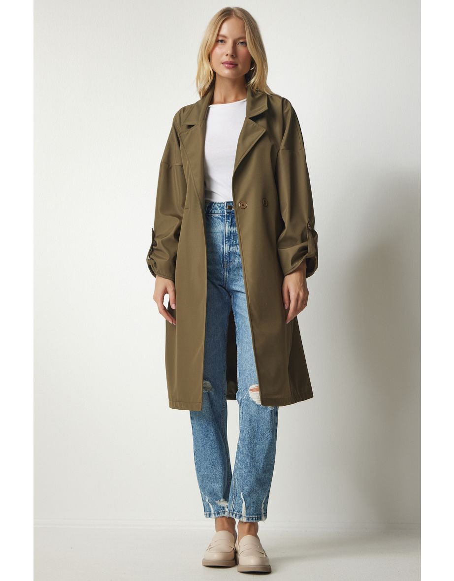 Women's Khaki Belted Seasonal Trench Coat