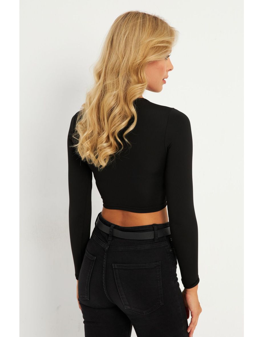 Women's Black Short Blouse - 2