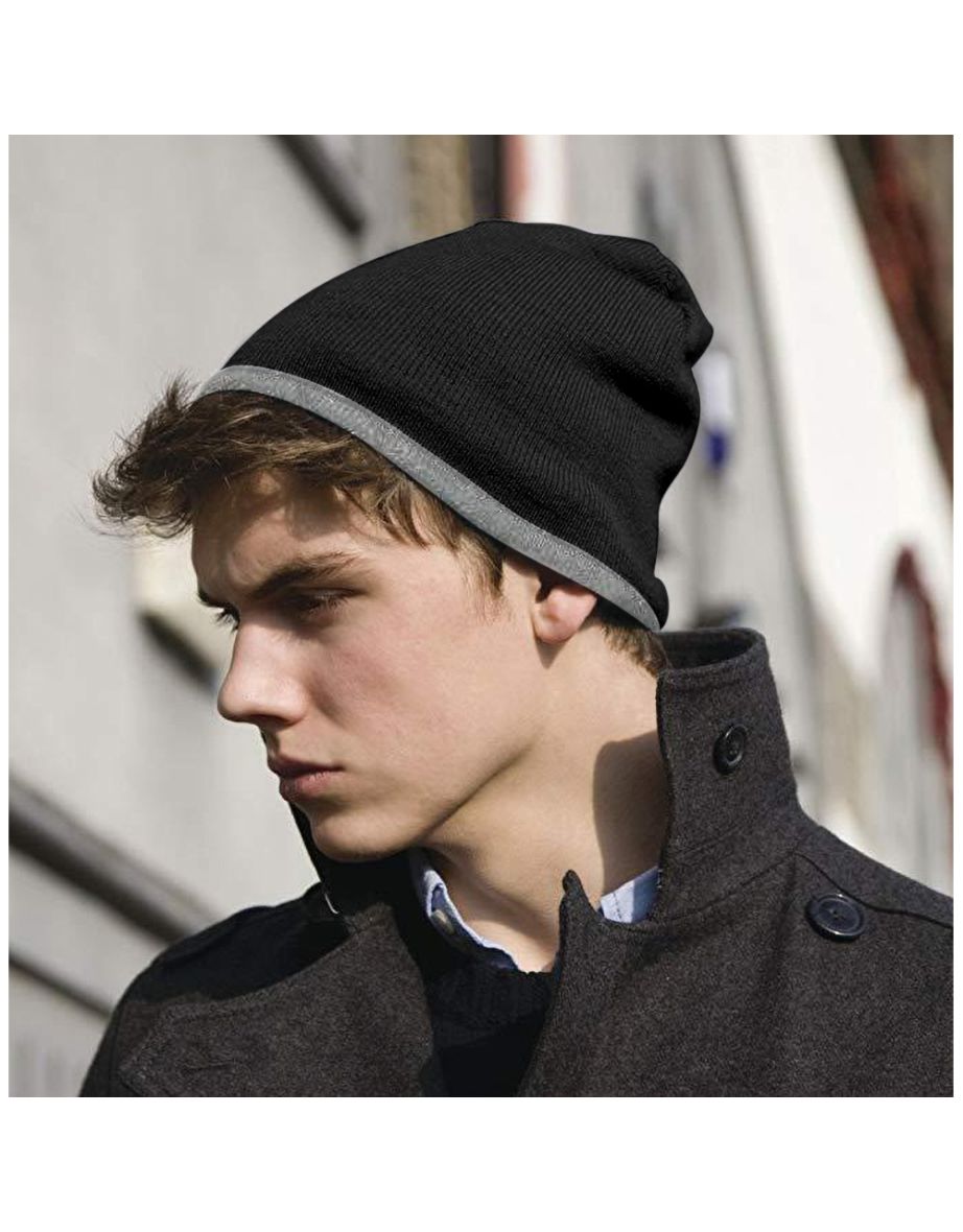 Result Unisex Reversible Fashion Fit Winter Beanie Hat - Black/Melange Grey - 1