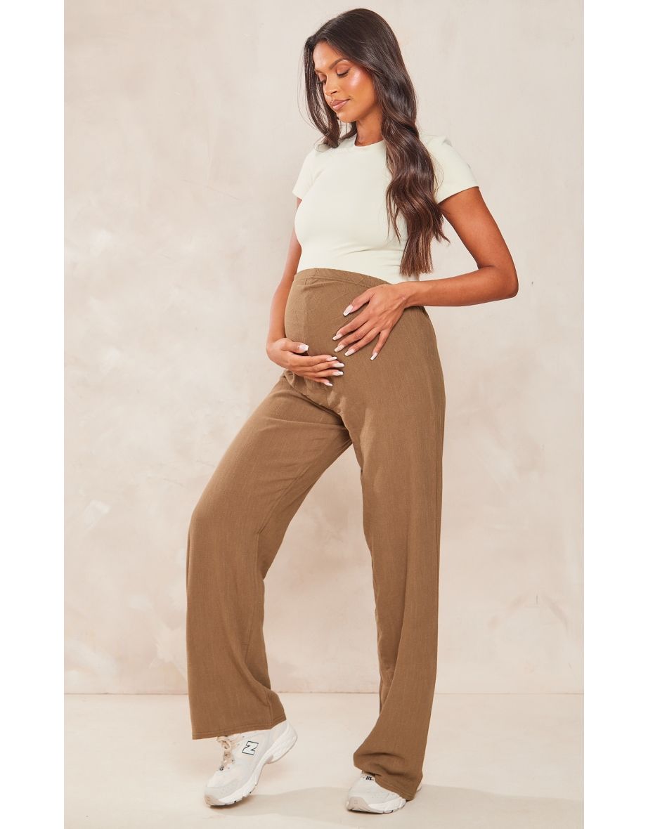 High Waisted Cotton Maternity Trousers - Green
