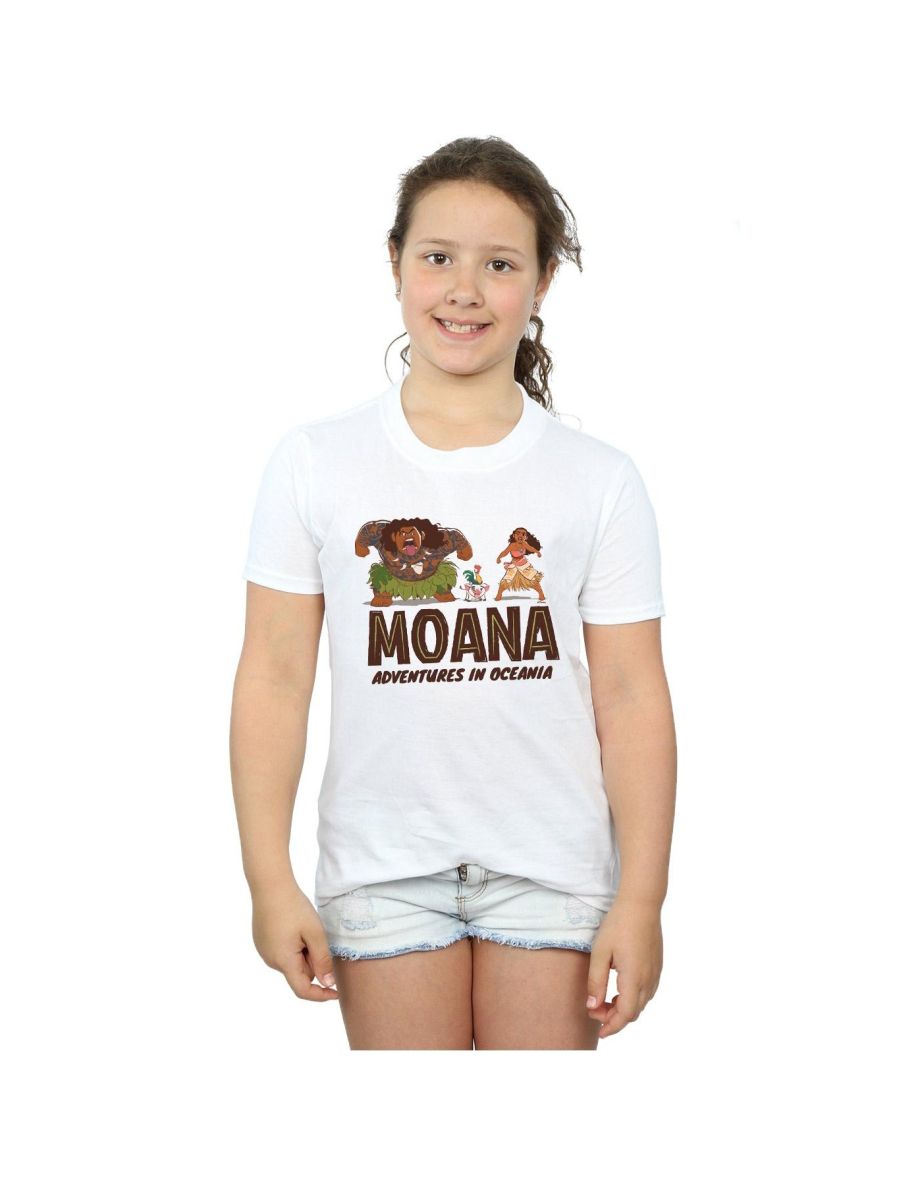 Disney Girls Moana Adventures in Oceania Cotton T-Shirt - White