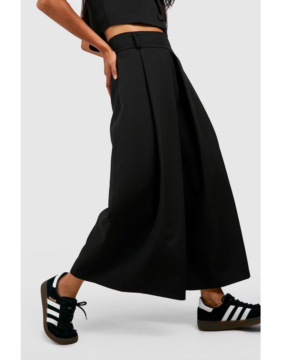 Pleat Front Wide Leg Tailored Culottes - black - 3