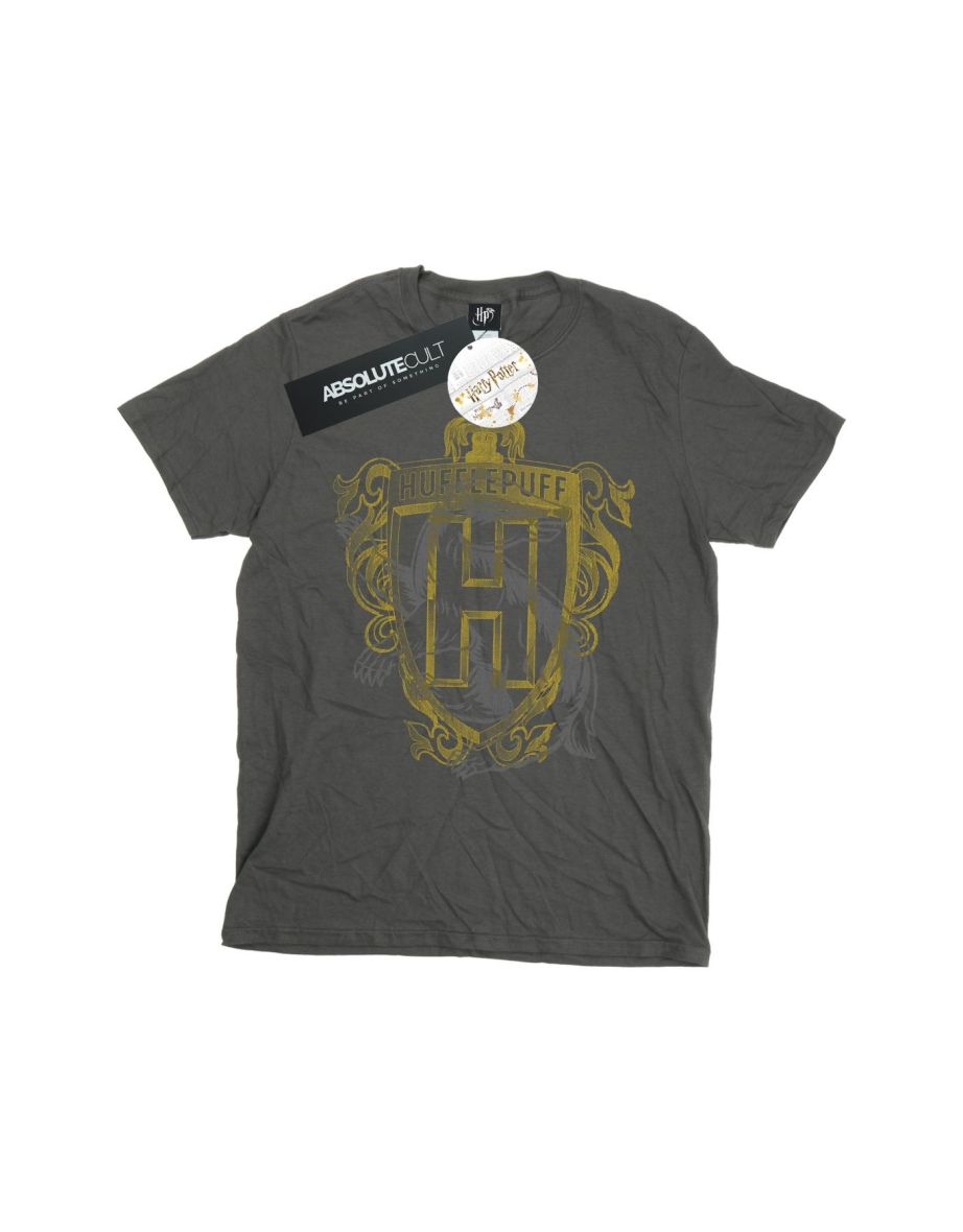 Harry Potter Womens/Ladies Hufflepuff Badger Crest Cotton Boyfriend T-Shirt - Charcoal - 1