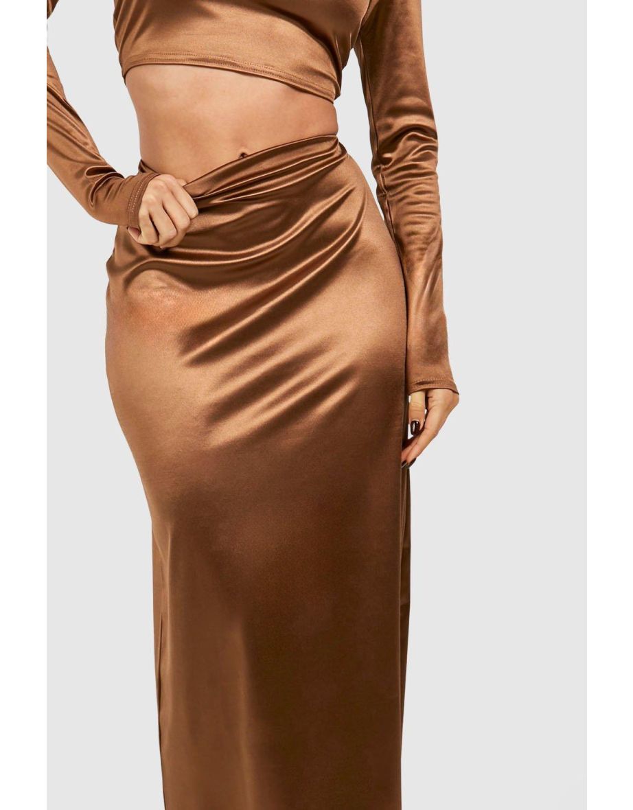 High Waisted Column Maxi Skirt - chocolate - 3
