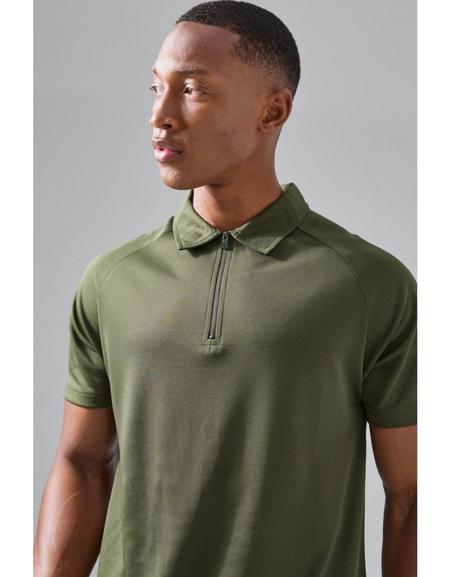 Man Active Zip Golf Polo - khaki - 2