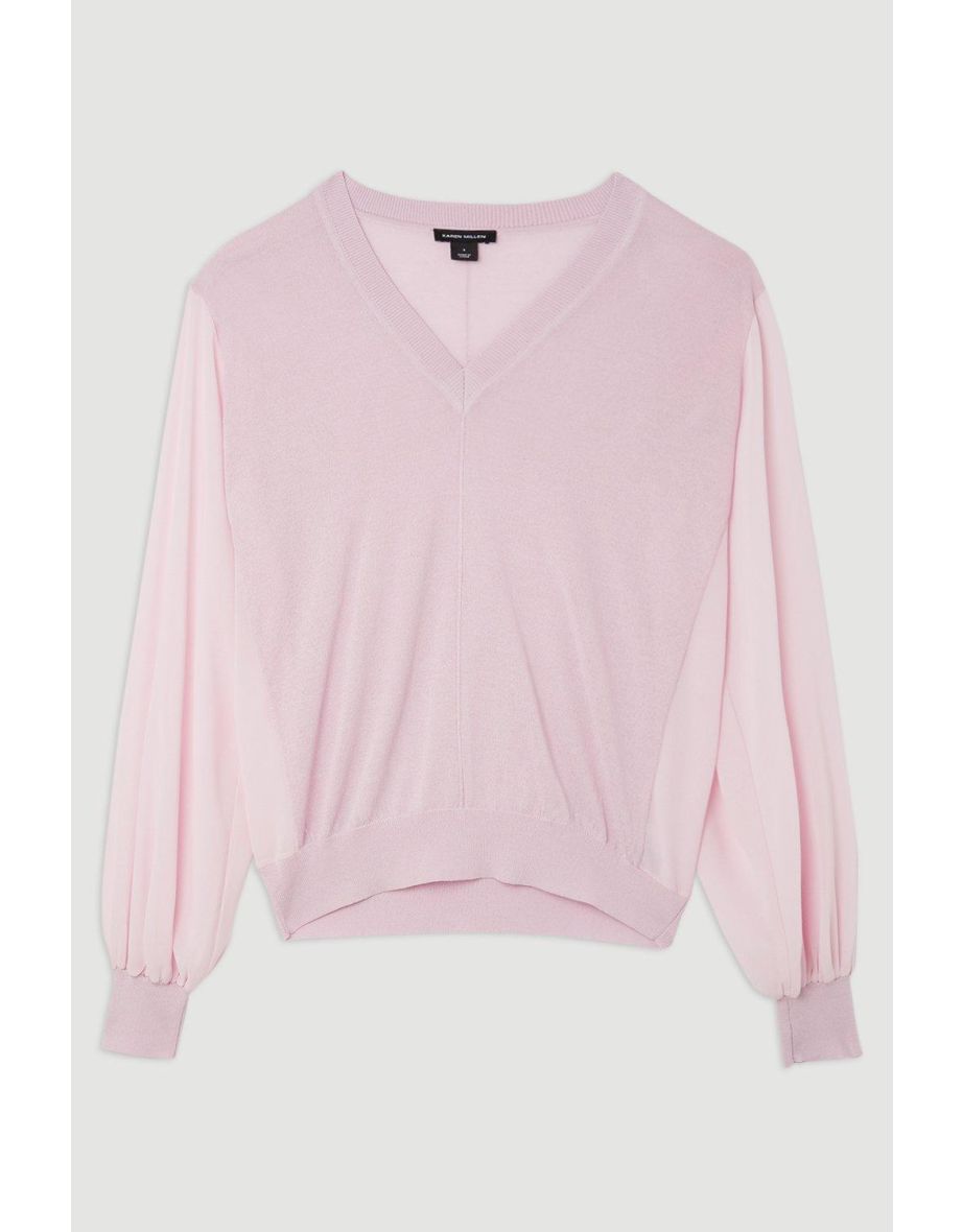 Lightweight Viscose Blend Summer Knit Georgette Sleeve Top - 3