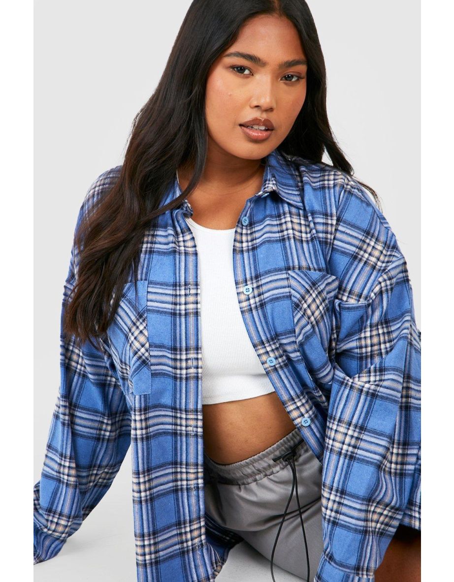 Plus Oversized Check Shirt - blue - 3