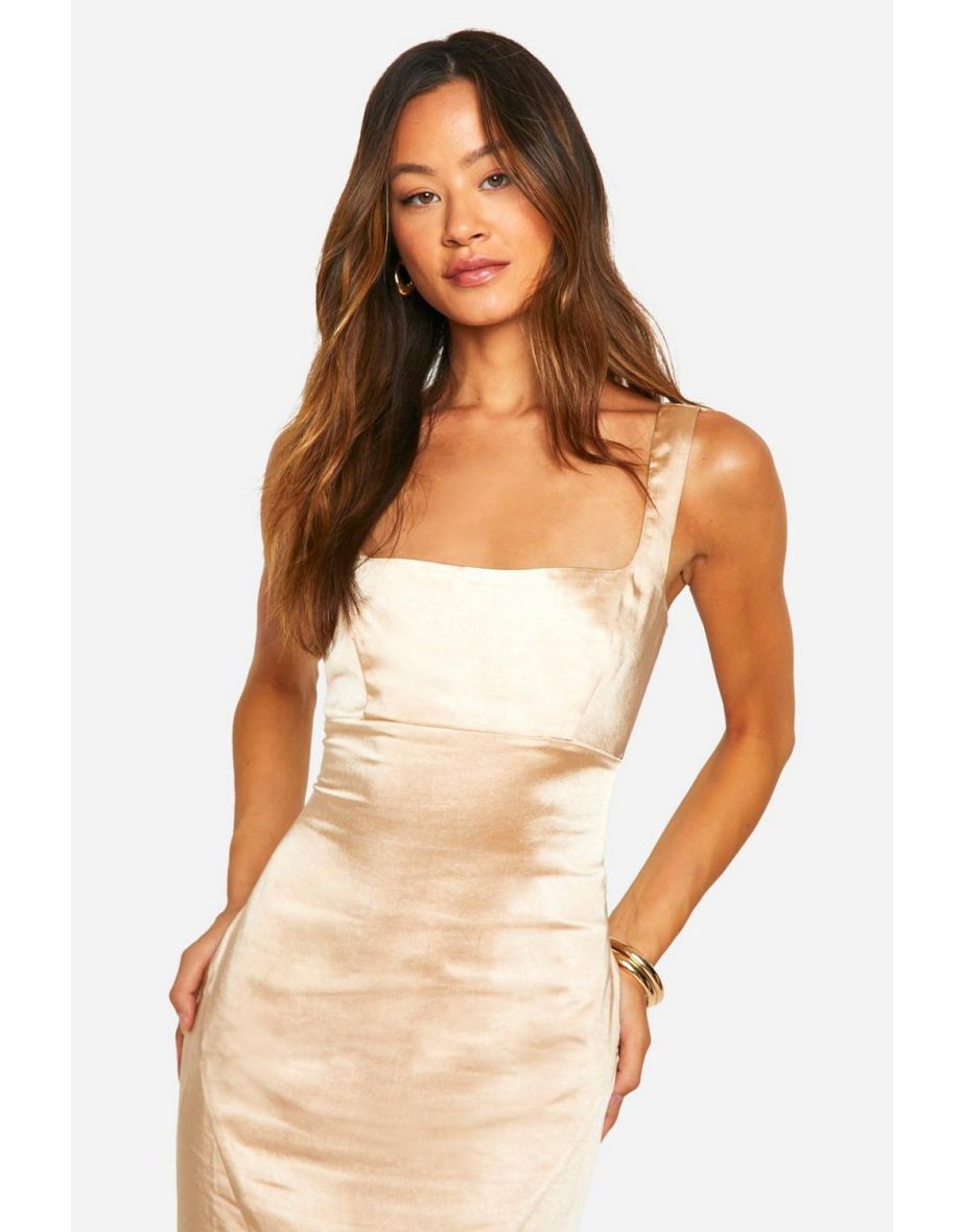 Tall Chiffon Satin Mix Maxi Dress - champagne - 3
