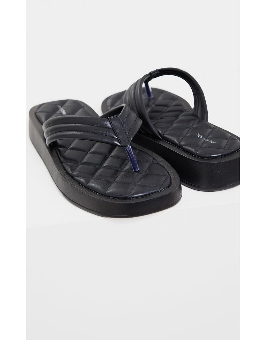 Black Chunky Sandal Toe Post Flip Flops - 3