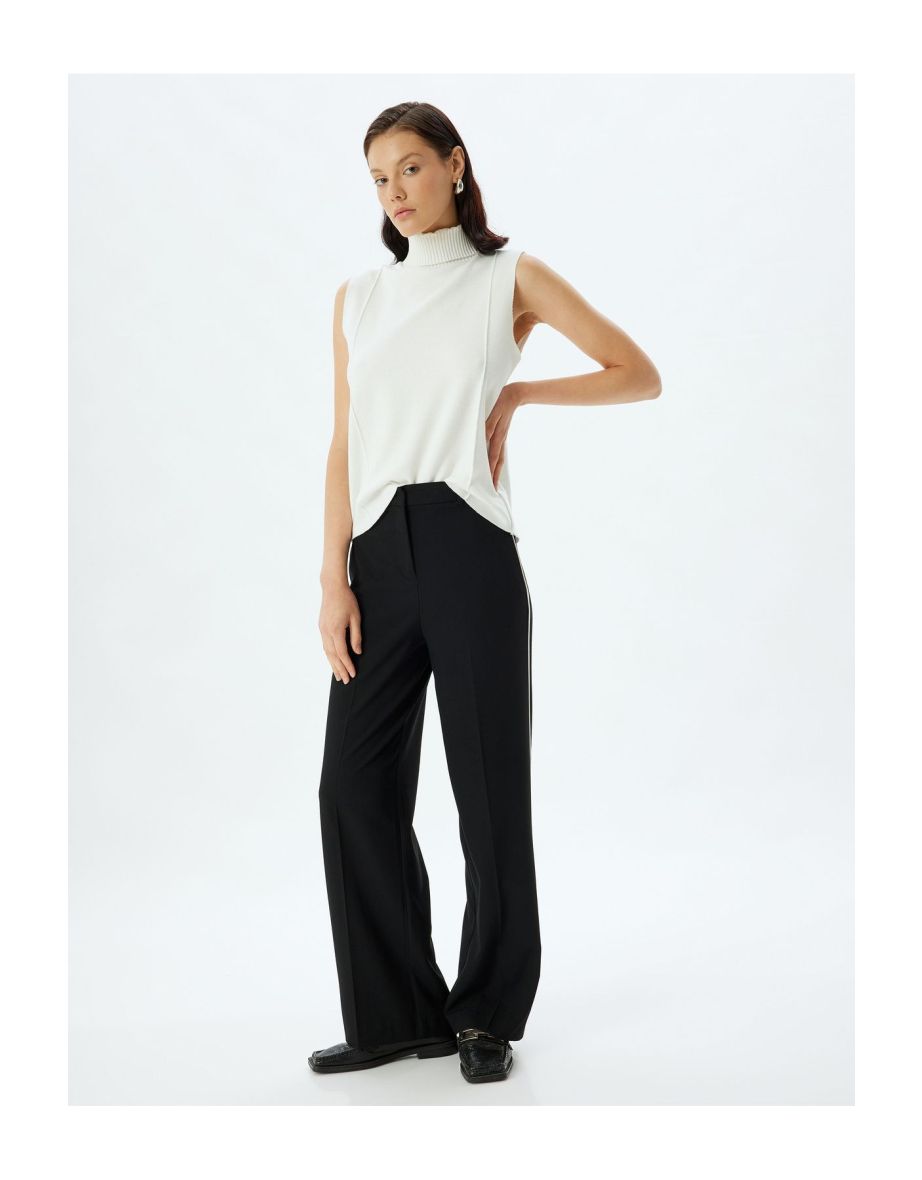 Fabric Trousers with Side Stripe Detail Wide Leg