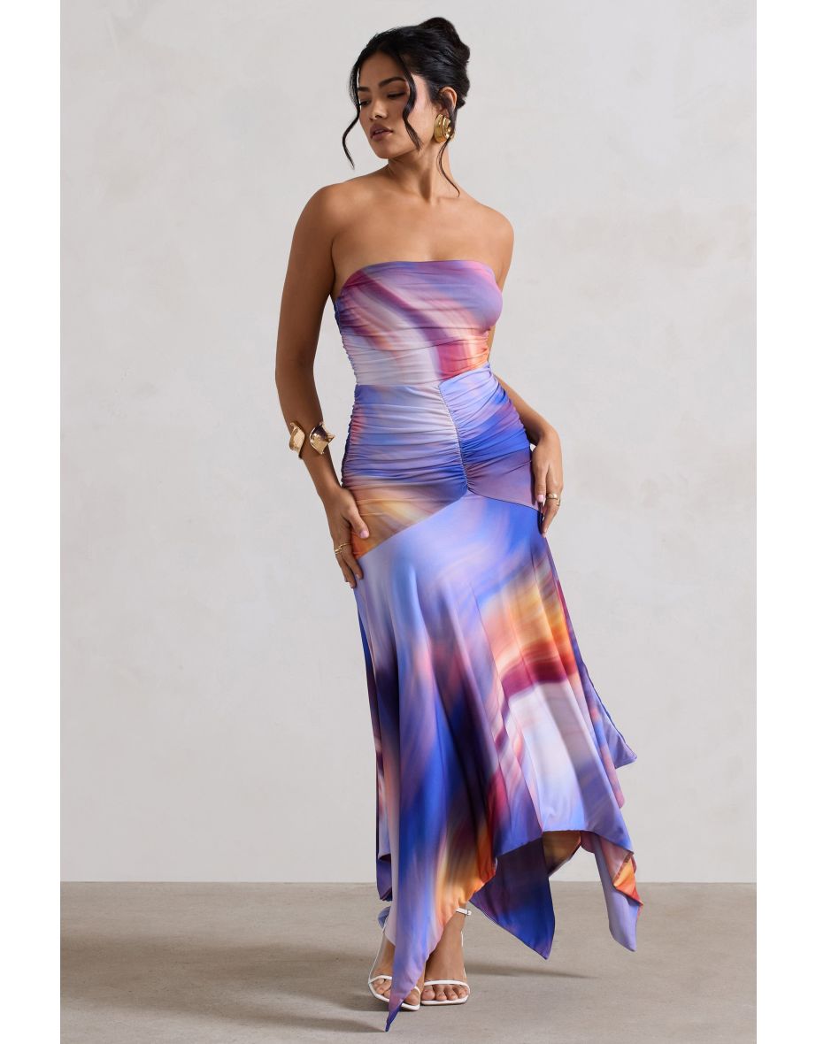 Florianne | Ombre Print Ruched Bandeau Maxi Dress - 4