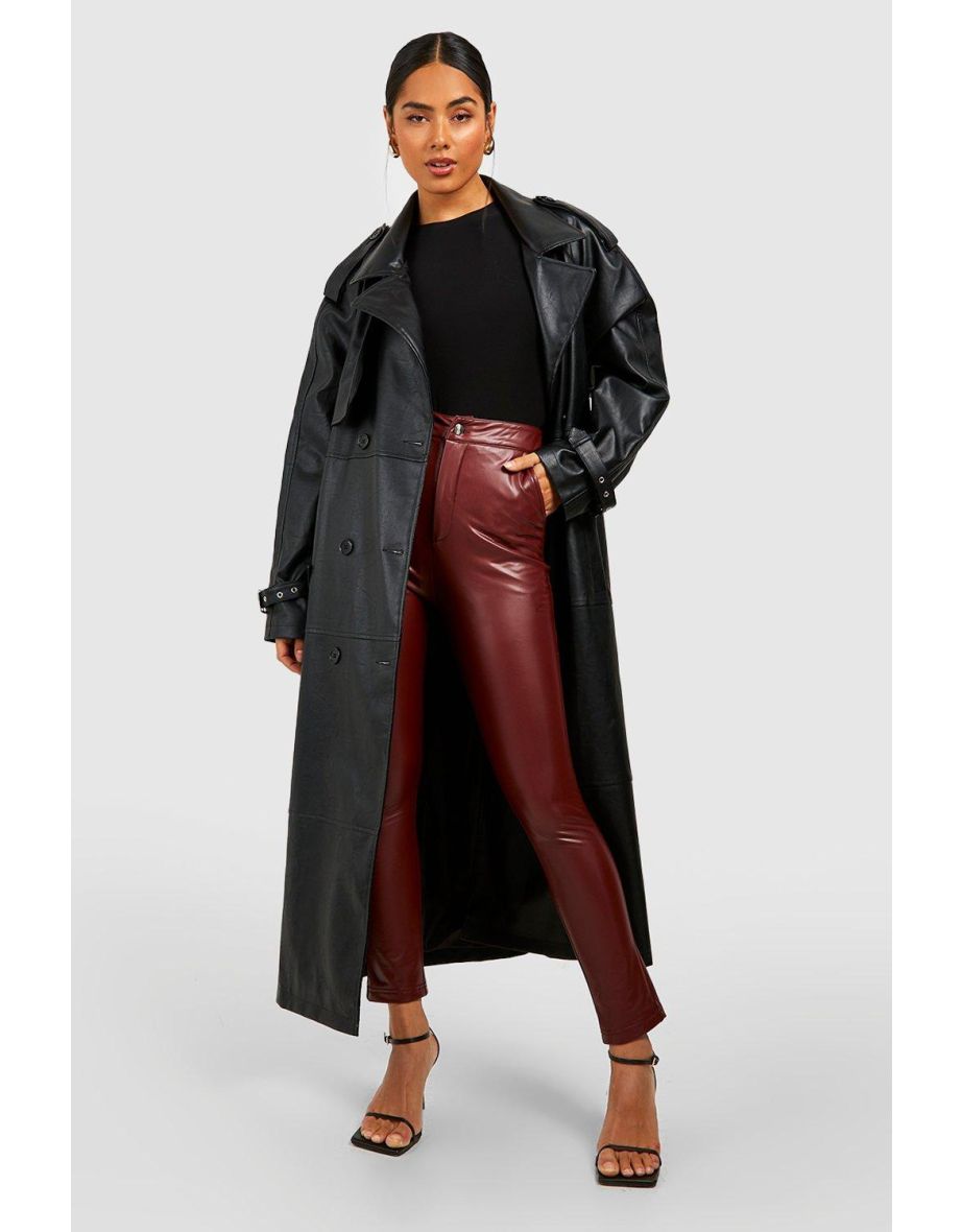 Leather look stretch on sale trousers