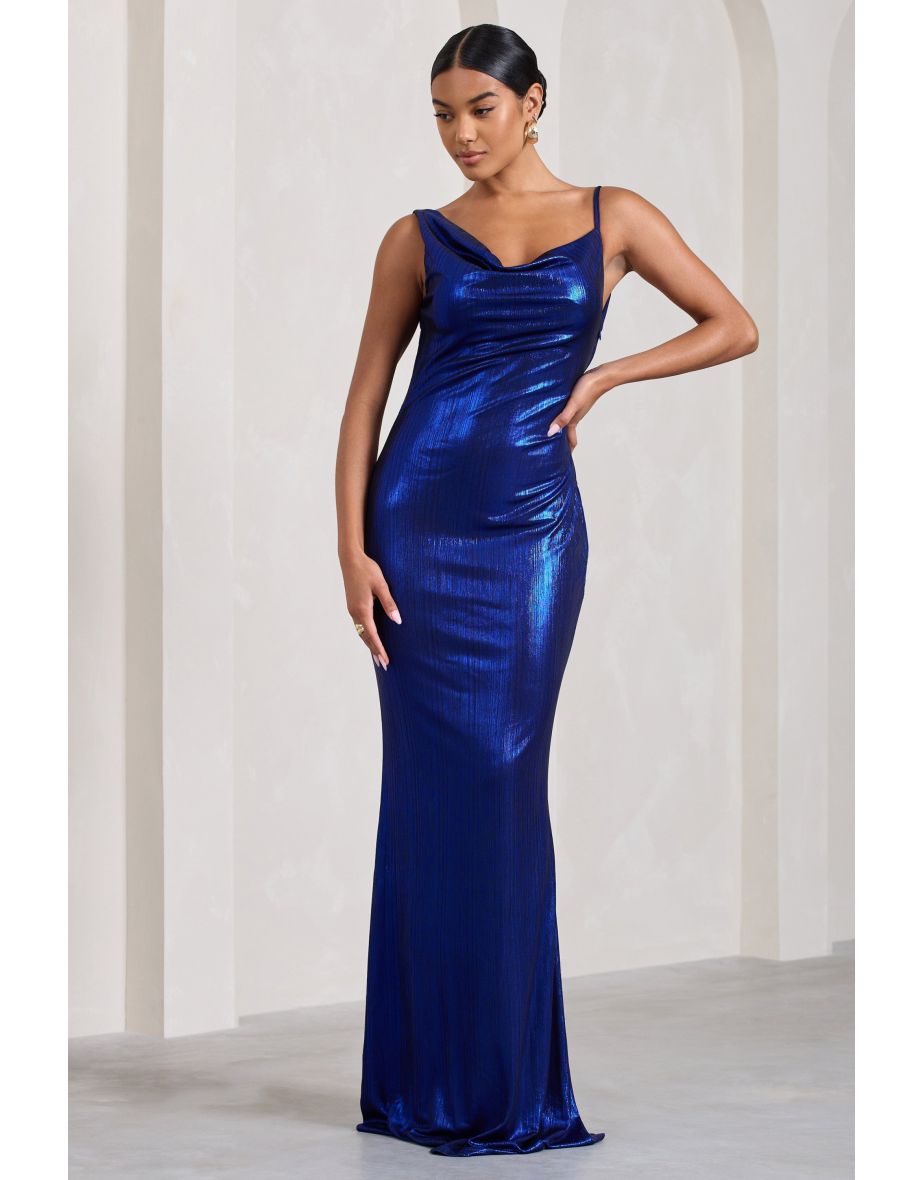 Club L London Blue Column Evening Dress