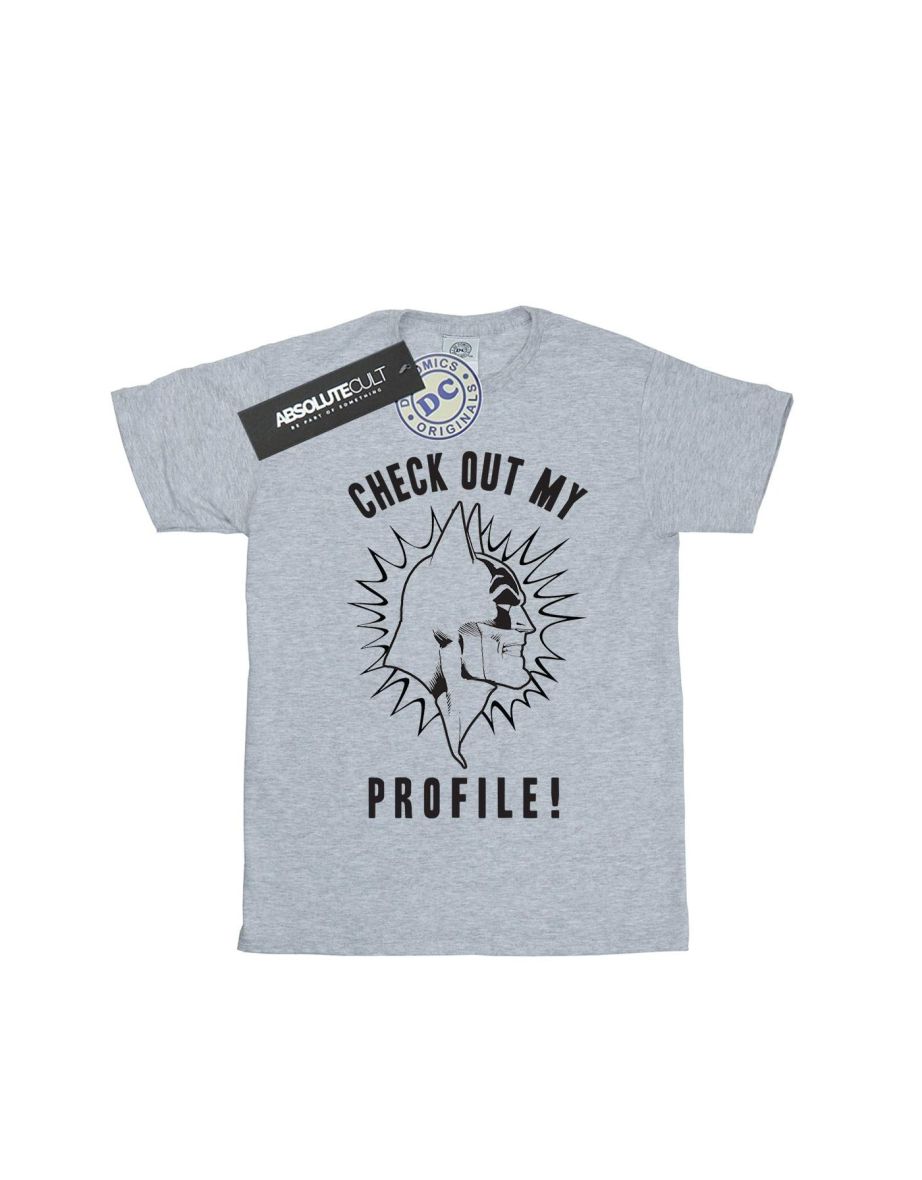 DC Comics Girls Batman Check Out My Profile Cotton T-Shirt - Sports Grey
