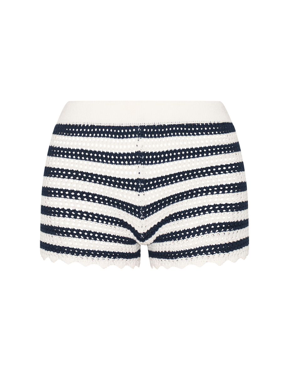 Navy Stripe Crochet Shorts - 5