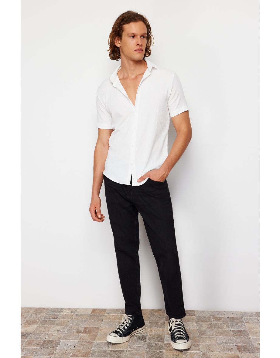 Men's White Regular Fit Short Sleeve Summer Textured Knitted Shirt