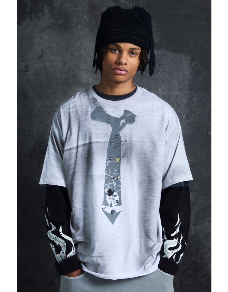 Trippie Redd Oversized Heavy Washed Tie Print T-shirt - white
