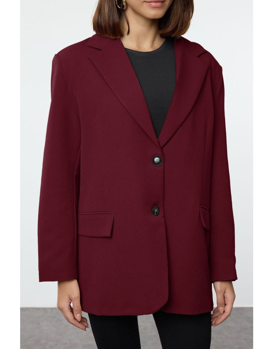 Claret Red Extra Oversize Blazer Jacket - 4