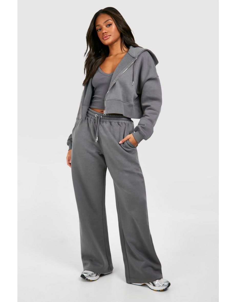 Ribbed V Neck Top 3 Piece Hooded Tracksuit - charcoal