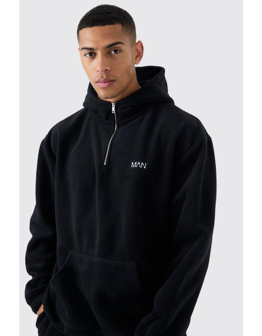 Man Oversized Quarter Zip Funnel Neck Fleece Hoodie - black