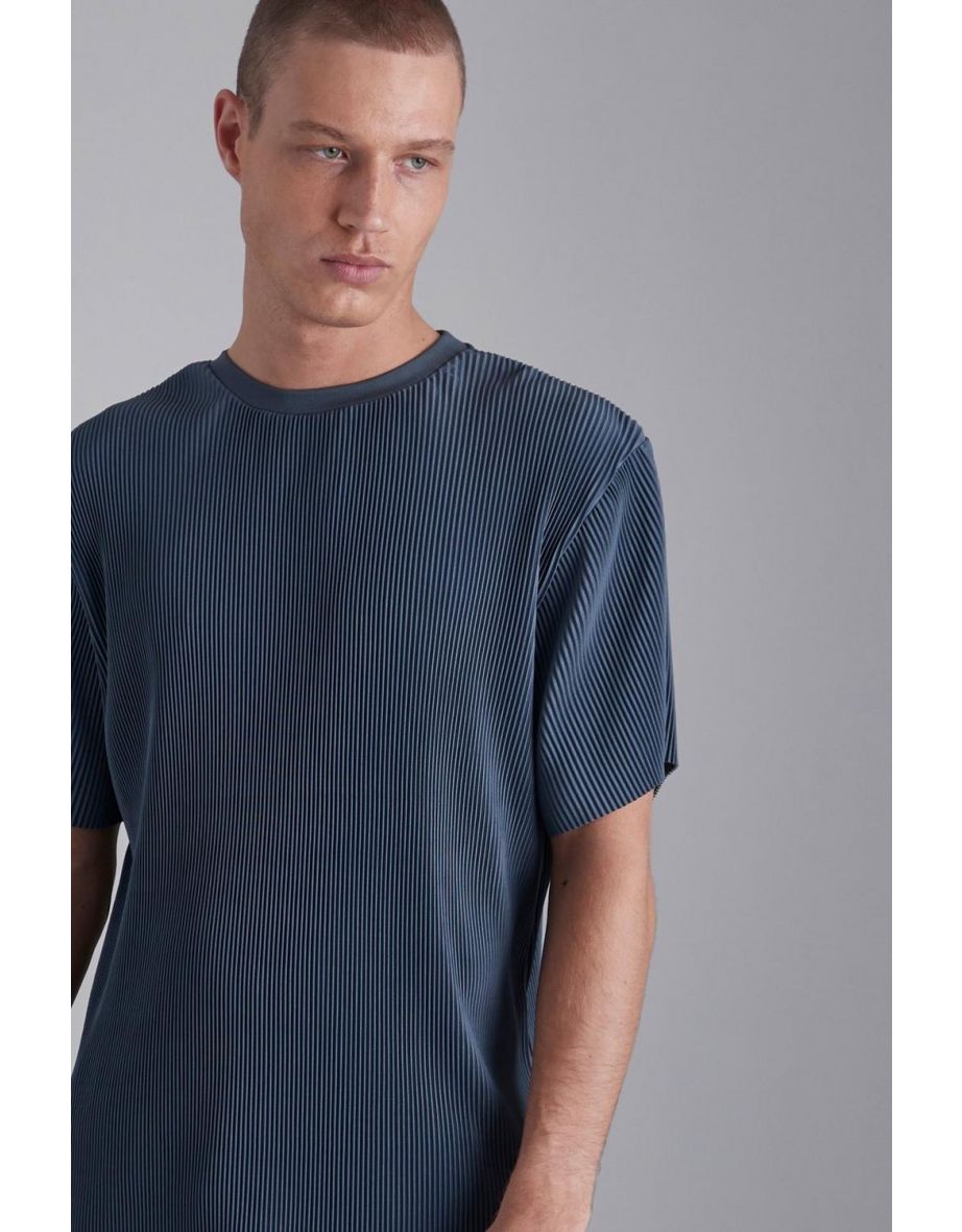 Slim Fit Pleated T-shirt - slate blue - 2