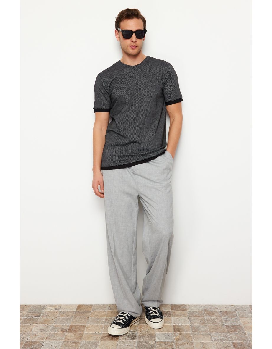 Men's Black Regular/Normal Cut Textured Color Block T-Shirt