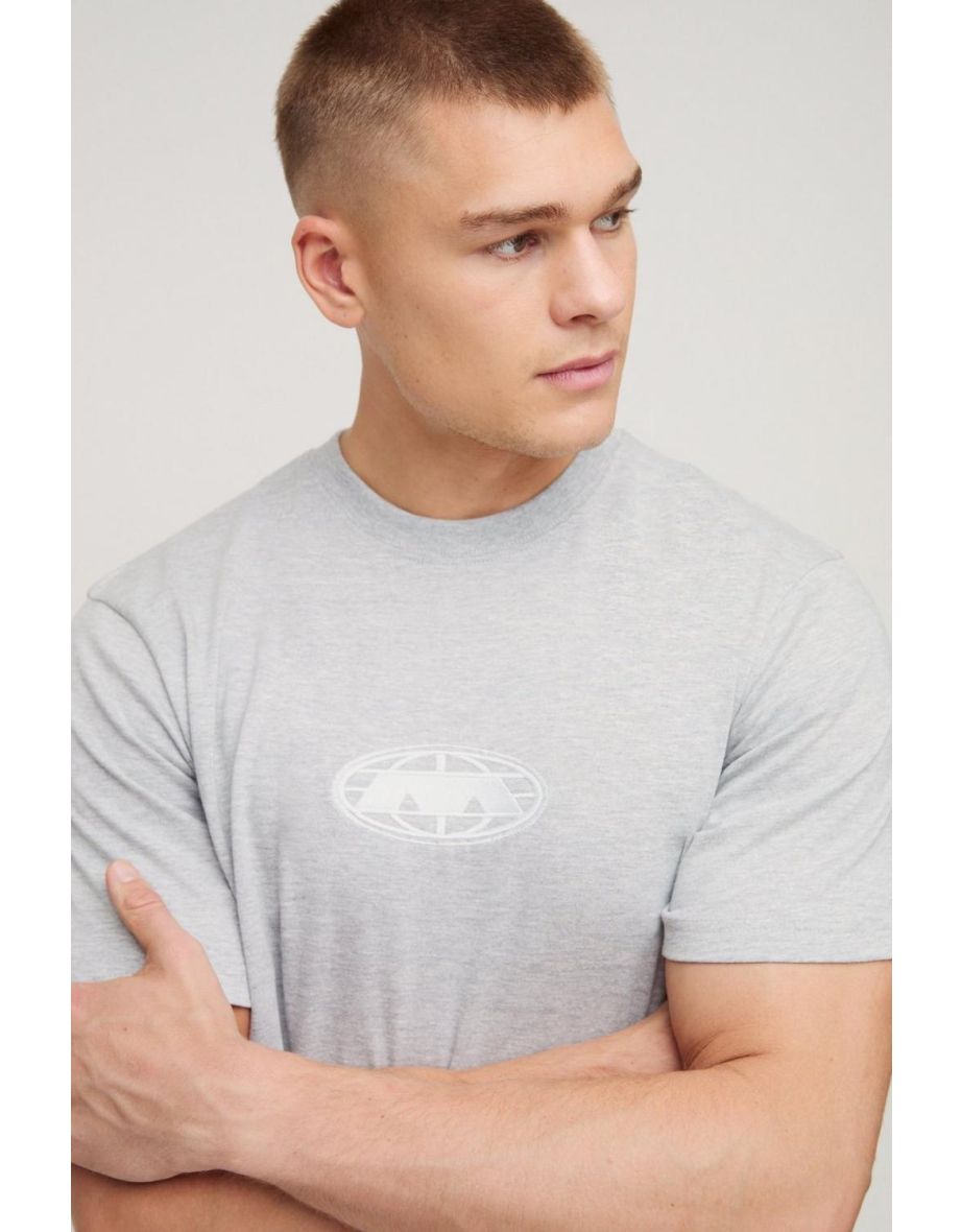Globe Embroidered T-Shirt - grey marl - 2