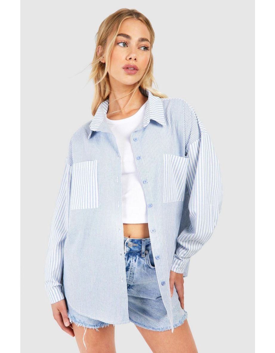 Mix Stripe Oversized Shirt - blue