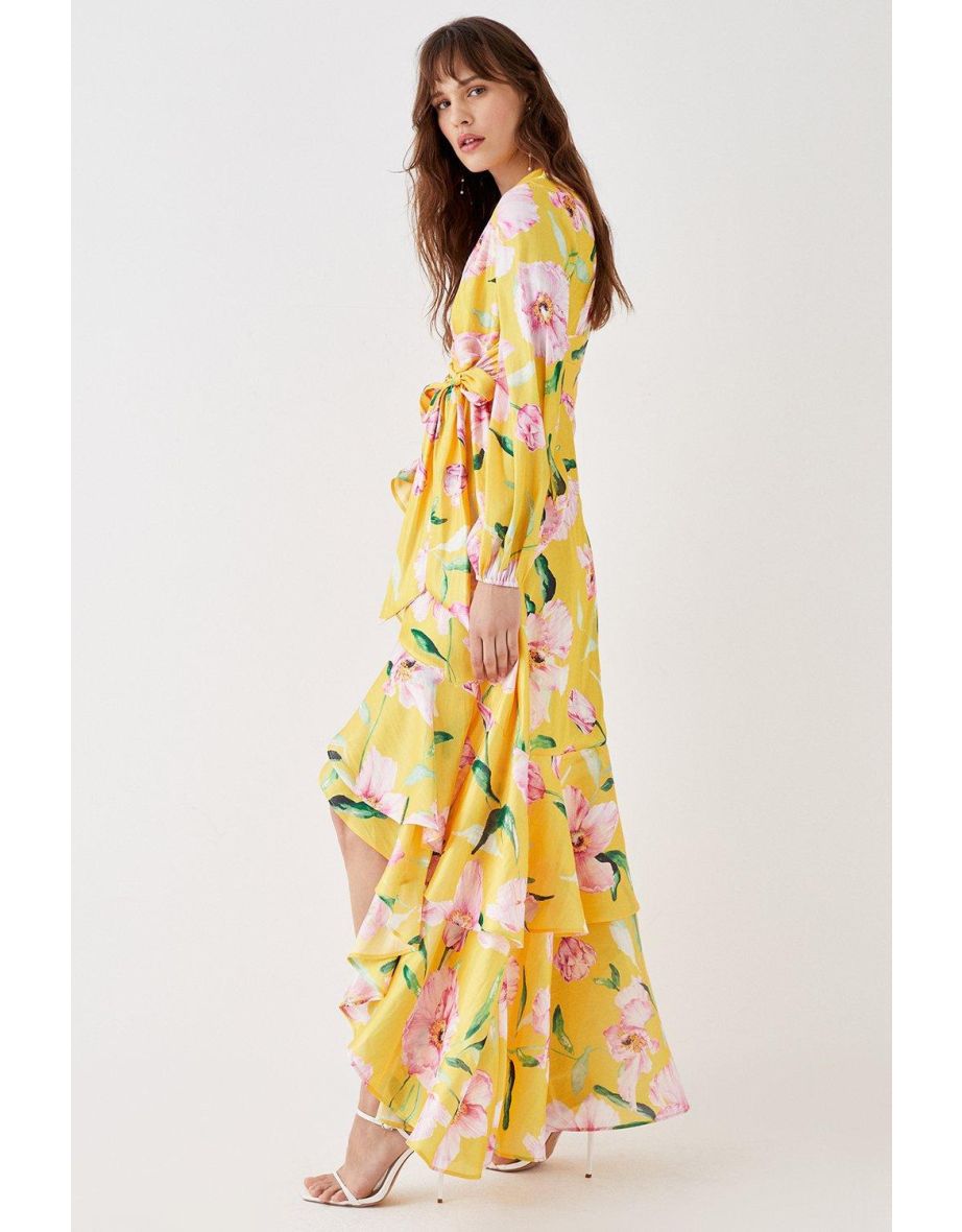 Frill Hem Wrap Midi Dress With Long Sleeves - 2