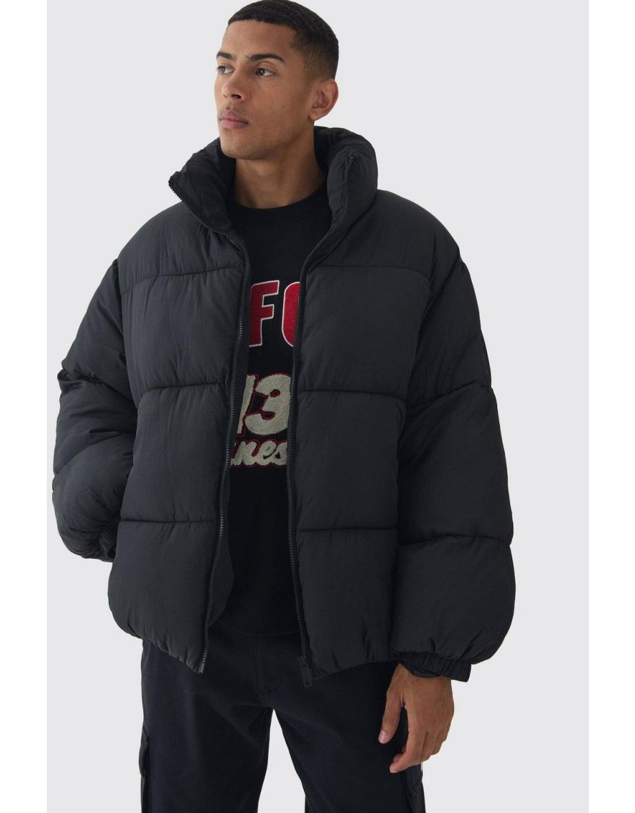 Man Tab Boxy Heavy Padded Puffer Jacket In Black - black