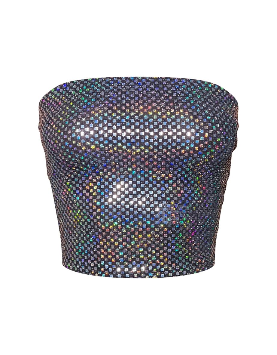 Silver Sequin Glitter Bandeau Crop Top - 4