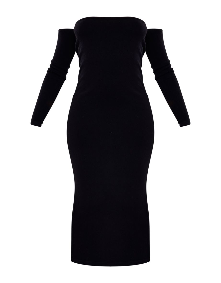 Black Long Sleeve Knit Scoop Neck Dress - 4