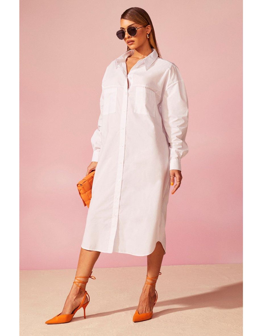 Cotton Poplin Maxi Shirt Dress - ivory - 3