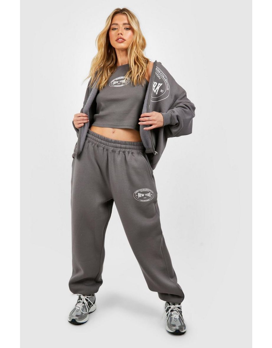New York Slogan Cuffed Jogger - charcoal