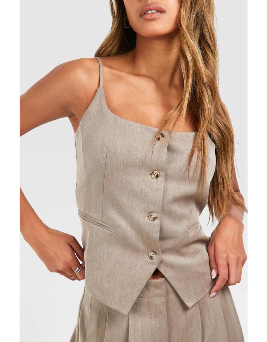 Linen Look Contrast Button Waistcoat - taupe - 3