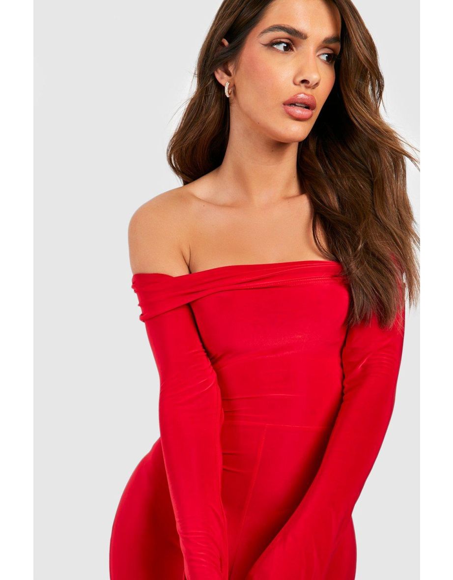 Bardot Long Sleeve Open Back Jumpsuit - red - 2
